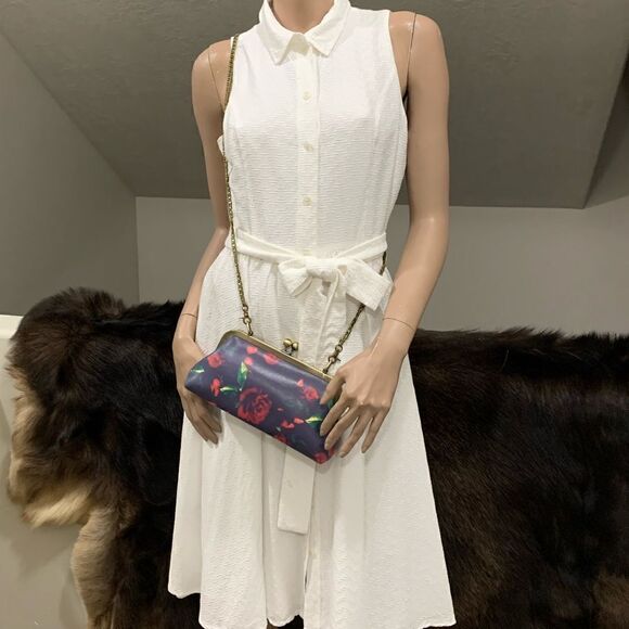 Handmade Genuine Leather Rose Printed Clutch/Shoulder Bag/Crossbody/Evening Bag - Picture 7 of 16